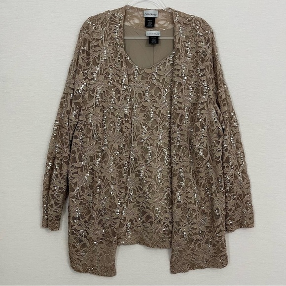 Set of Two Catherines Light Brown Sequins Cardigan and Top size 26W Formal - Picture 1 of 9